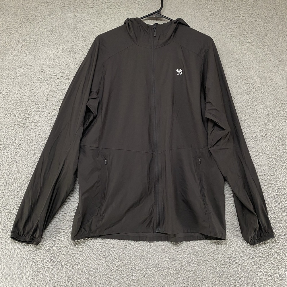 Mountain Hardwear Kor Preshell Mens Large Gray Hooded Windbreaker Hiking Jacket
